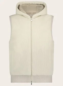 Geribde Bodywarmer Met Capuchon