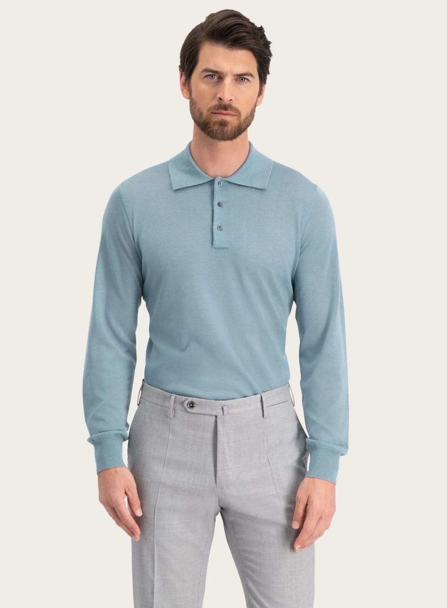 Poloshirt Met Lange Mouwen Van Cashmere En Zijde