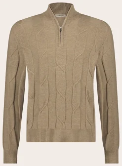 Slim-Fit Half-Zip Trui Met Kabelpatroon Van Wol En Cashmere