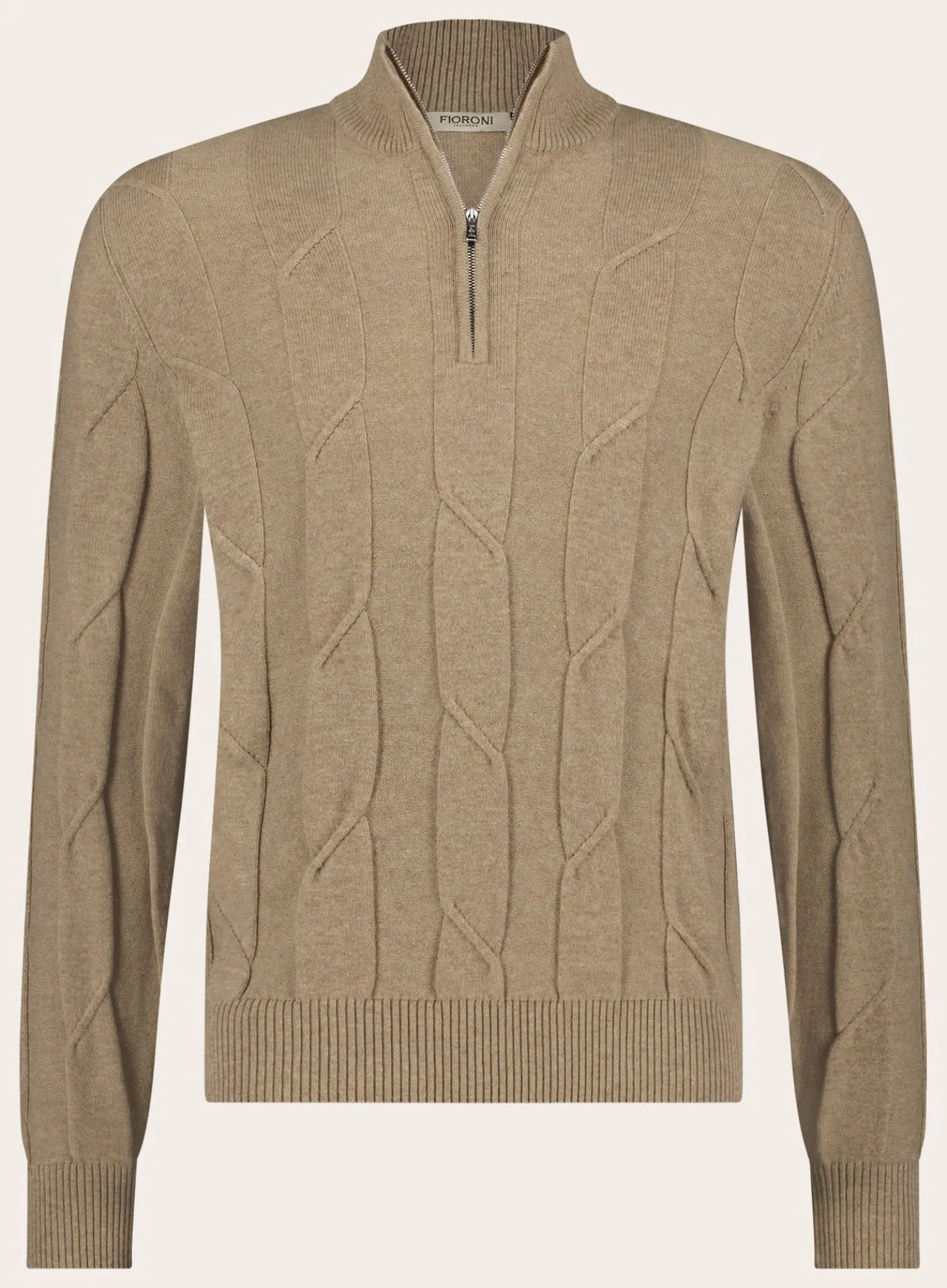 Slim-Fit Half-Zip Trui Met Kabelpatroon Van Wol En Cashmere
