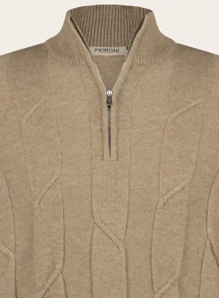 Slim-Fit Half-Zip Trui Met Kabelpatroon Van Wol En Cashmere